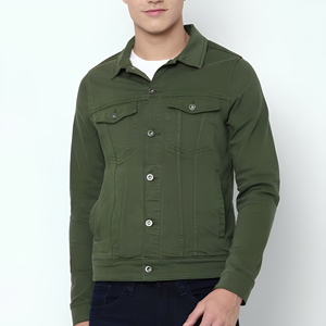 Veste en jean vert olive personnalisée, vente en gros, poches à rabat sur la poitrine, fermetures à boutons, vêtements de travail décontractés, vêtements d'extérieur pour hommes, OEM USA Bulk Co - Product Image 1