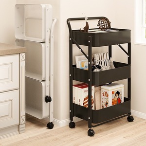 Étagère pliante chariot mobile sans installation étagère de rangement pour collations de salon support de rangement de produits pour bébés multicouche du sol au sol - Product Image 2