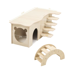 Accessoires de cachette Meubles pour animaux de compagnie en bois multifonctionnels Hamac pour cobayes Maison pour hamster à 2 niveaux <span class=keywords><strong>Lit</strong></span> Escaliers - Product Image 4