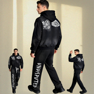 Custom Acid Washed Vintage Tracksuit Men Heat Transfer Printing Men's Clothing <b>Sets</b> Two Pieces Unisex Tracksuit for Men - Product Image 2