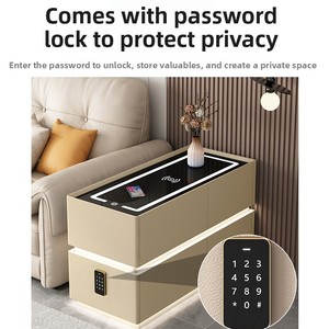 Smart Modern Minimalist Glass Living Room End <strong>Table</strong> <strong>Side</strong> Cabinet Wireless Charging Ambient Lighting Multi-functional <strong>Storage</strong> - Product Image 6
