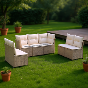 Ensemble de canapés de jardin en rotin beige 6 places, mobilier d'extérieur au design contemporain avec pieds réglables - Product Image 2