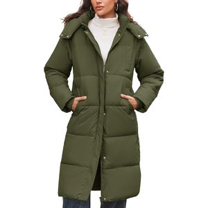Long Winter Coat For <b>Women</b> Hooded Puffer <b>Jacket</b> Thickened Midi Length Zip Front Parka Outerwear Windproof Quilted Design - Product Image 1