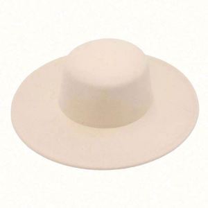 Chapeau en feutre de laine à dessus plat, chapeau melon, chapeau Fedora jazz français à large bord pour femmes, vente en gros - Product Image 3