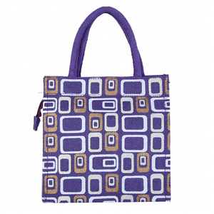 Sac fourre-tout en toile violette de haute qualité avec imprimé géométrique, fermeture éclair, sac de shopping isotherme, utilisable toute l'année, fabriqué en Inde - Product Image 1
