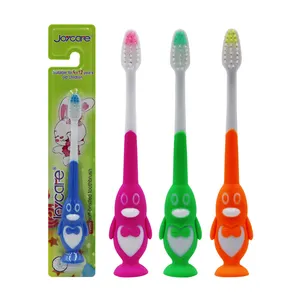 Conception de dessin animé personnalisé brosse à dents à poils souples enfants/enfant mignon pingouin brosse à dents à ventouse
