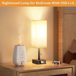 <span class=keywords><strong>Lampada</strong></span> da Comodino OSEN con Porta <span class=keywords><strong>USB</strong></span> per <span class=keywords><strong>Ricarica</strong></span> Rapida, Moderna e Utile, con 2 Prese AC e Paralume in Tessuto Quadrato - Product Image 3