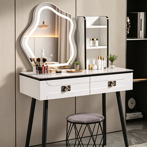 Modern Makeup Vanity <b>With</b> Lighted <b>Mirror</b> Storage <b>Drawers</b> Bedroom <b>Dressing</b> <b>Table</b> <b>With</b> Stool - Product Image 4