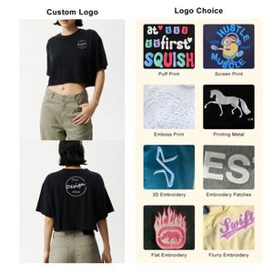 Camiseta personalizada de alta calidad para mujer, Camiseta de algodón negra lisa con estampado de pantalla, hombros caídos, cuello redondo, camiseta de gran tamaño de verano para mujer - Product Image 6