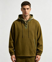 2027 Veste Anorak à Capuche pour Homme, Color Block, Col en V à Lacets, Coupe Boxy Courte à Épaules Tombantes, avec Poches Zippées