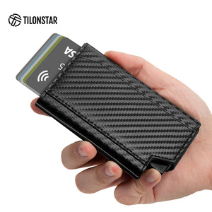 TILONSTAR TVC506 Nouveau Style Logo Personnalisé Cadeau d'Affaires Aluminium Pop up Fibre de Carbone Cuir Porte Carte Bancaire pour Homme - Product Image 5