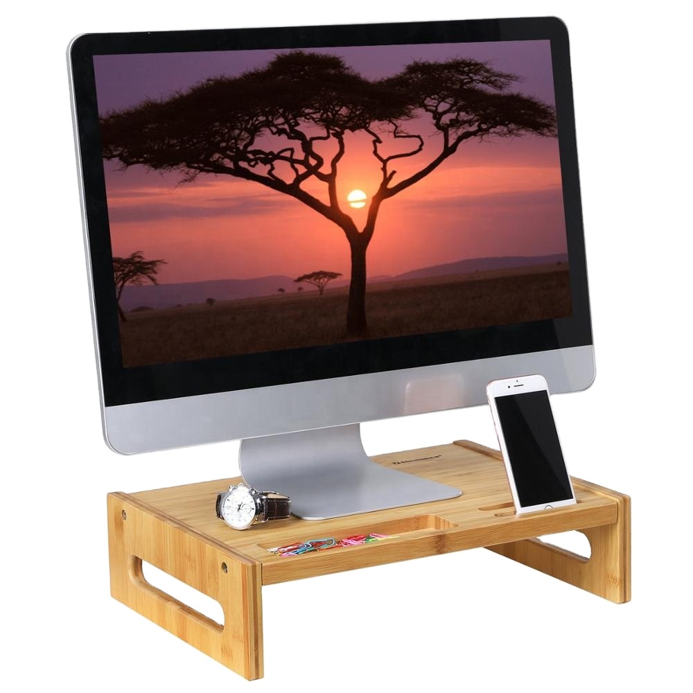 Bamboo Monitor Stand Desk Organizer