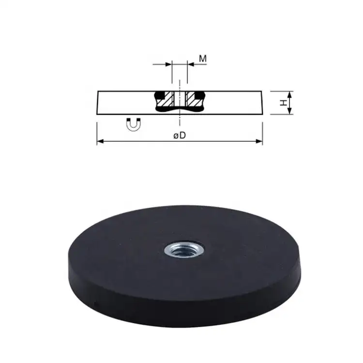 Aimant enduit de caoutchouc rond super solide Montage sur base magnétique Petit pot de tasse rond enduit de caoutchouc noir Aimants en néodyme