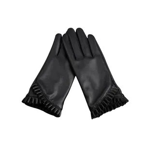 OEM Real sheepskin gloves Women fashionable lace warm and plush thicker touch screen gloves in autumn and winter