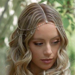 Accessoires de cheveux de luxe de style indien pour femmes, feuille en cristal de strass argenté, coiffure de mariage, fleur en diamant, goutte <span class=keywords><strong>d</strong></span>'eau, pompon - Product Image 2