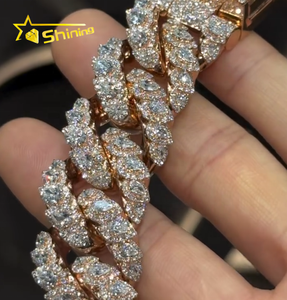 Мужская цепочка в стиле хип-хоп с муассанитами, кубинское плетение, серебро 925 пробы, розовое золото, огранка «груша» - Product Image 3