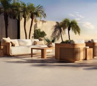 Ensemble de canapés en teck massif de conception moderne, fabriqué à la main, table et chaise longue en bois pour jardin, hôtel, meubles de patio extérieur
