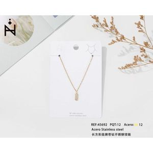 Collier pendentif tendance en acier inoxydable plaqué or, longue breloque rectangulaire, bijoux pour femme, style minimaliste - Product Image 1