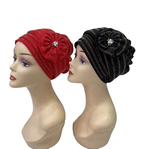 MH-1209 nouveauté élastique fleur mode pierre perles Bonnet multicouche casquette africaine pour femmes bandeau pour le sport - Product Image 1