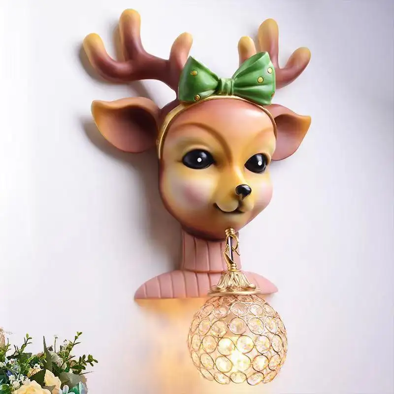 Modern Resin Wall Sconce Lamp LED Creative Cartoon Deer Light For Home Living Room Background Bedroom Decor