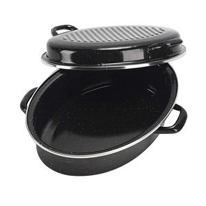 REGALO DE GRACIAS 0,8mm Asado Antiadherente Esmalte en forma ovalada negra Asador de esmalte ovalado cubierto de 13 pulgadas con acero inoxidable Tri - Product Image 3