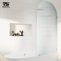 Modern Frameless Sliding Arched Ribbed Glass Room Divider-Frosted Privacy Partition 5+ Year Warranty for Bathroom/Office Use