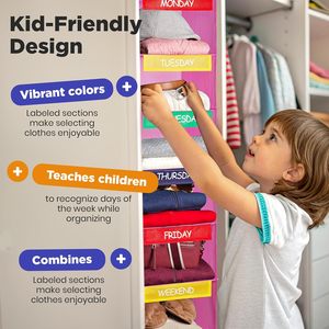 Hanging Clothes Organizer 6 <b>Shelf</b> Labeled Days Of Week Closet Storage For Kids Bedroom Non Woven Fabric <b>Hook</b> Type - Product Image 4