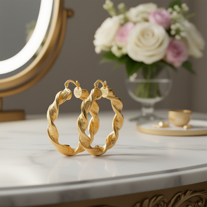 Pendientes de Aro Hb Cole Golden Twisted, Oro Sólido de 18K, Estilo Clásico, para Uso Diario de Mujeres - Product Image 2