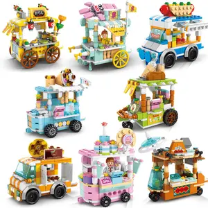 Grosir Mainan Blok Bangunan Pemandangan Jalan Kota Warna-warni Mobil Makanan untuk Mainan Anak-anak Set Blok Bangunan