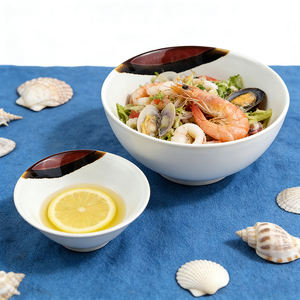 Tigela de Porcelana Celadon Branca com Borda Marrom Pintada à Mão, Tigela Redonda de Cerâmica para Sopa, Arroz e Macarrão para Hotel, Restaurante e Cozinha - Product Image 4