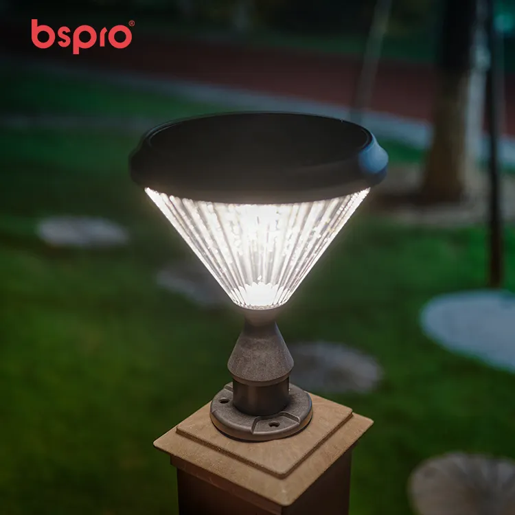 Bspro aluminum hot sell pillar garden landscape lights outdoor bollard decorative waterproof led solar garden light