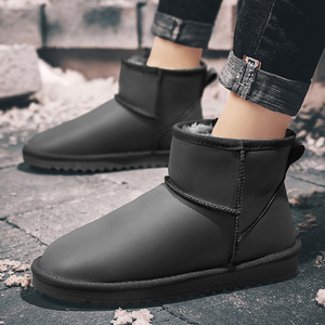 Botas de nieve de cuero genuino, color negro y gris, tacón bajo, tacón plano, impermeables, forradas de lana, zapatos de invierno sin cordones, tallas 36 a 47 - Product Image 2
