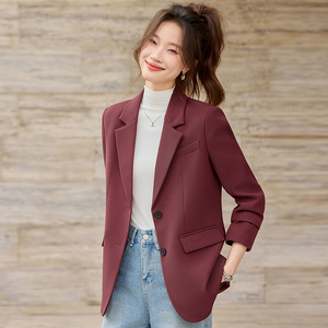 Women's Back Slit Blazer Off White Solid Color Anti Wrinkle Spring Autumn Commuter Suit Top - Product Image 2