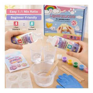 Crea tus propios squishies suaves con goma líquida de doble botella, moldes para figuras de animales, pasta de color, perlas, guantes y manual. - Product Image 4