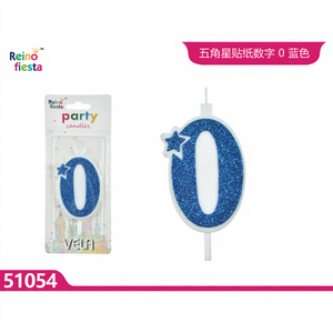 Vela de pastel con purpurina azul Número 0 con diseño de estrella Velas de cera decorativas de feliz cumpleaños para fiestas de Pascua y Año Nuevo - Product Image 1