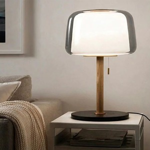 Nordic Minimalist Table Lamp E27 LED 110V Solid Wood Base Glass Shade Desk <b>Lighting</b> - Product Image 3