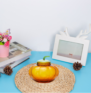 Pot de nourriture en verre <span class=keywords><strong>soufflé</strong></span> à la main en forme de citrouille personnalisé en gros pour thé bonbons <span class=keywords><strong>sucre</strong></span> - Product Image 3