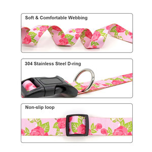 Floral Pink Rose Pattern <b>Cat</b> <b>Collar</b> Adjustable Polyester Buckle Closure Small Breed <b>Cute</b> Style All Seasons Pet <b>Collar</b> - Product Image 4