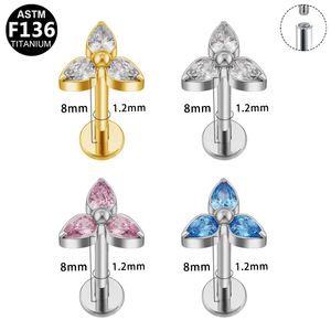 Titanium F136 Cartilage Stud <b>Earrings</b> Flower Shape Claw Setting For Everyday Wear - Product Image 5