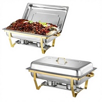 FULAIXIN FLX-160 Équipement de Restauration Grande Capacité 12L Demi-Plat Chafing Doré Ensemble Buffet en Acier Inoxydable Chauffé au Combustible