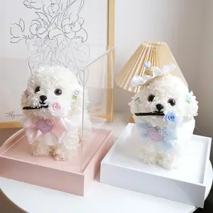 Handmade Exclusivo brinquedo cão Personalizado Cachorro De Férias Preservado Hortênsia Flores Artesanato Cão Criativo Dia Dos Namorados presentes para