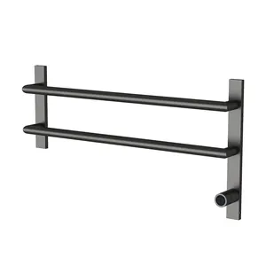 Best Quality Saving Space Towel Bathroom Rack Black Stainless Steel Double Rod Toilet Towel Rack For Hotel