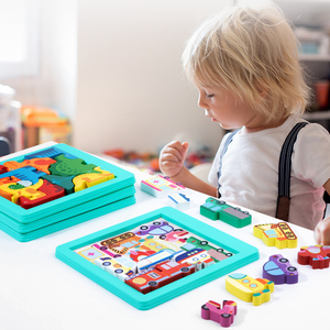 Vente en gros de puzzles 3D de dessins animés, blocs de construction en bois colorés, <span class=keywords><strong>jouet</strong></span> éducatif Montessori, puzzle DIY pour enfants - Product Image 3