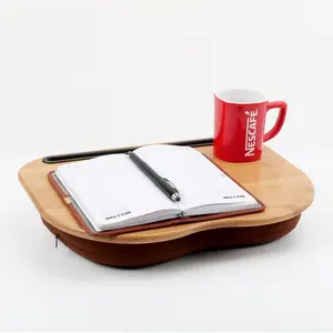 대나무 플랫폼 전화 홀더 베개 쿠션 미끄럼 방지 마개가있는 휴대용 노트북 테이블 침대에