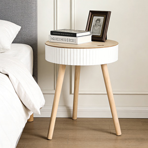 Petite <span class=keywords><strong>table</strong></span> de chevet ronde blanche avec plateau de rangement amovible et <span class=keywords><strong>table</strong></span> <span class=keywords><strong>basse</strong></span> en bois massif à trois pieds pour la chambre à coucher, décoration de salon - Product Image 1