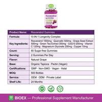 Complément alimentaire NAD+ Resveratrol en gommes avec Nicotinamide Trans-Resveratrol, énergie cellulaire, vieillissement sain, 60 gommes, étiquette privée OEM