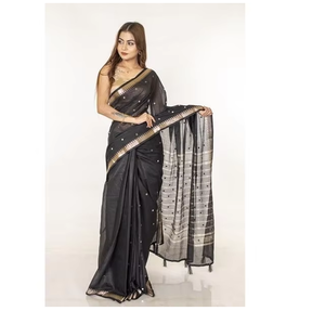 Sari de Algodón de Inspiración Tradicional para Mujer con Bordado Dorado, Prenda Étnica India Premium para Bodas y Festivales - Product Image 3