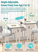 Ensemble bureau et chaise pour enfants avec barre de soutien, structure métallique et plateau à crayons, hauteur réglable pour l'école et les études