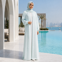 Abaya en tricot vert menthe sur mesure, ouverte sur le devant, à manches longues, robe kaftan musulmane, vêtements modestes du Moyen-Orient, fabrication OEM directe d'usine