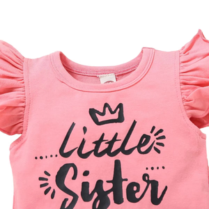 Conjunto de <span class=keywords><strong>Dos</strong></span> Piezas Personalizable con Temática de Hermanita, Top Peplum con Mangas con Volantes Rosas y Pantalones Cortos con Estampado Negro - Product Image 4